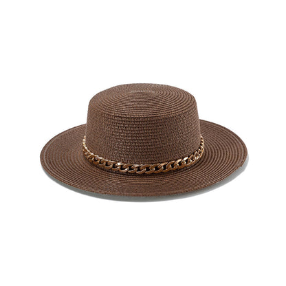 Acrylic Chain Flat Top Straw Sun Hat
