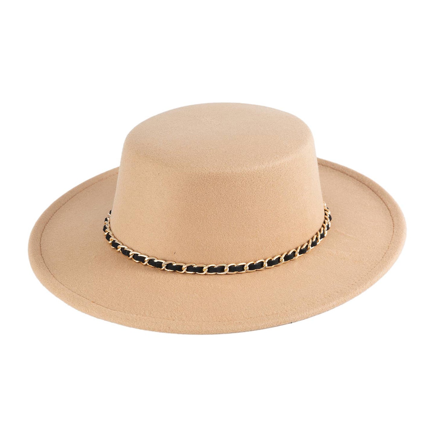 Flat Top Chain Trim Boat Fedora Hat