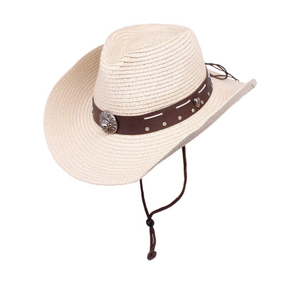 SKULL BELTED WESTERN STRAW COWBOY HAT