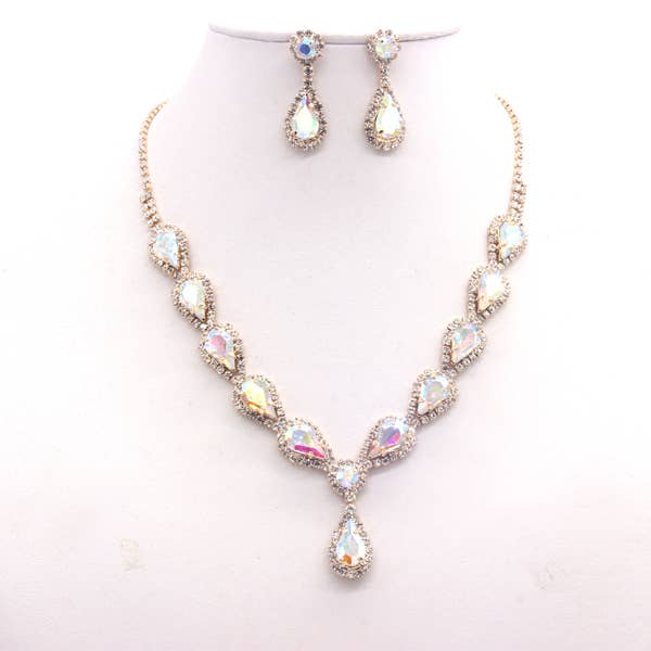 MULTI STONE LUXURY NECKLACE SET GOLD