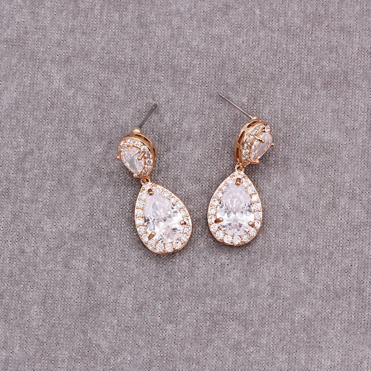 Stone Faceted Round Tear Stud Earrings
