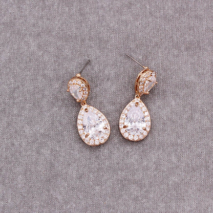 Stone Faceted Round Tear Stud Earrings