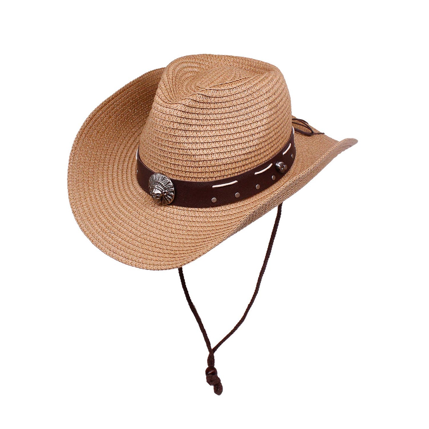 SKULL BELTED WESTERN STRAW COWBOY HAT