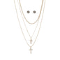 DOUBLE RHINESTONE CROSSS LAYERED NECKLACE SET