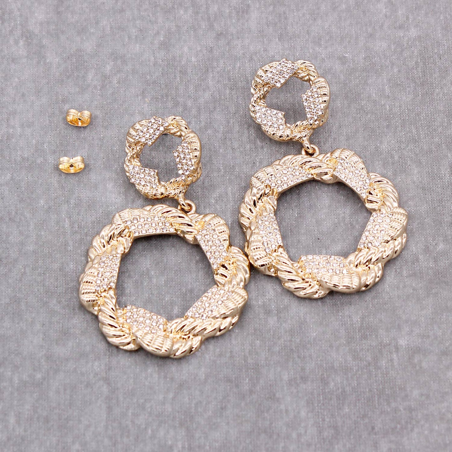Textured Rhinestone Drop Earrings