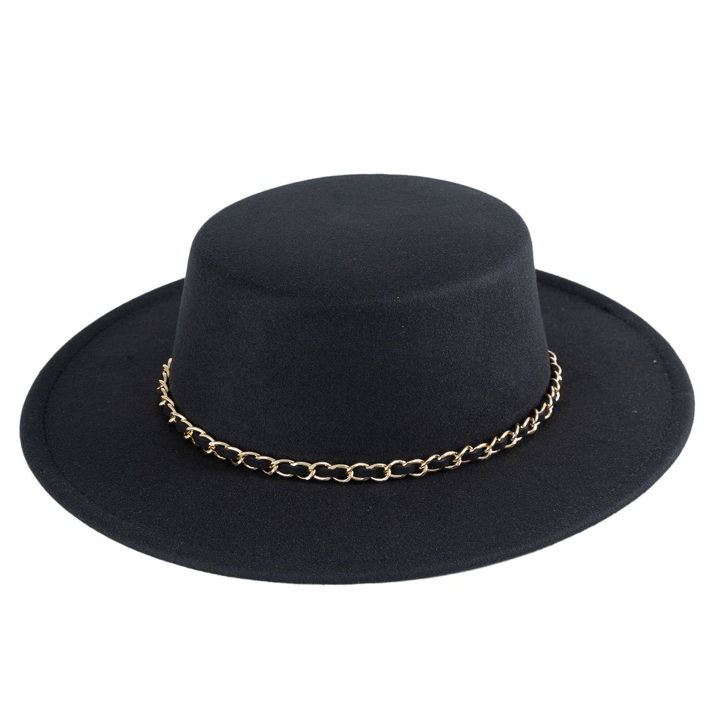Flat Top Chain Trim Boat Fedora Hat
