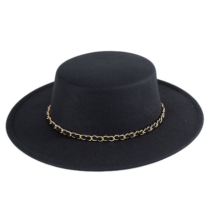 Flat Top Chain Trim Boat Fedora Hat