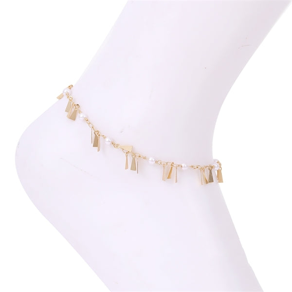 TRIANGLE PENDANT TASSEL PEARL ANKLET