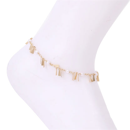 TRIANGLE PENDANT TASSEL PEARL ANKLET