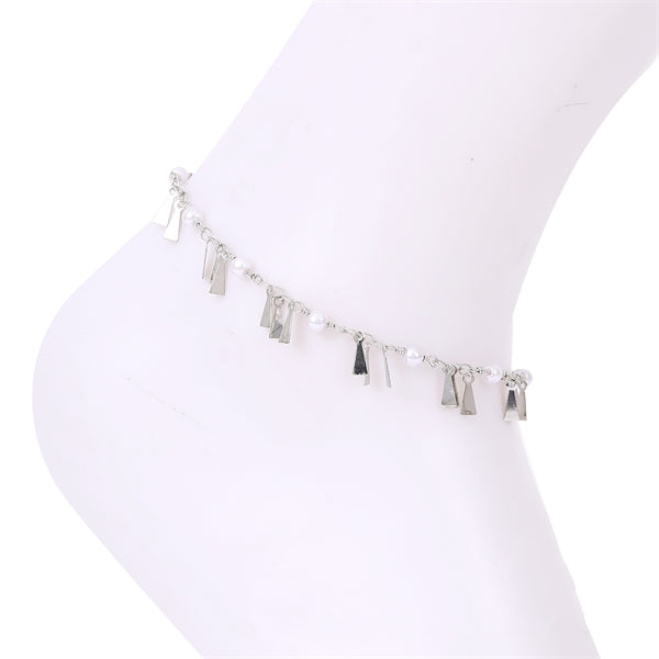 TRIANGLE PENDANT TASSEL PEARL ANKLET