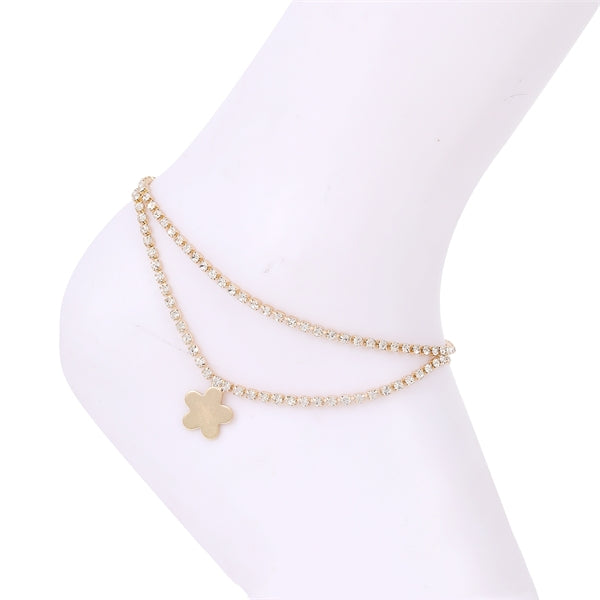 DAISY PENDANT & RHINESTONE  LAYER ANKLET