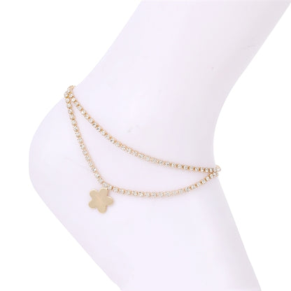 DAISY PENDANT & RHINESTONE  LAYER ANKLET