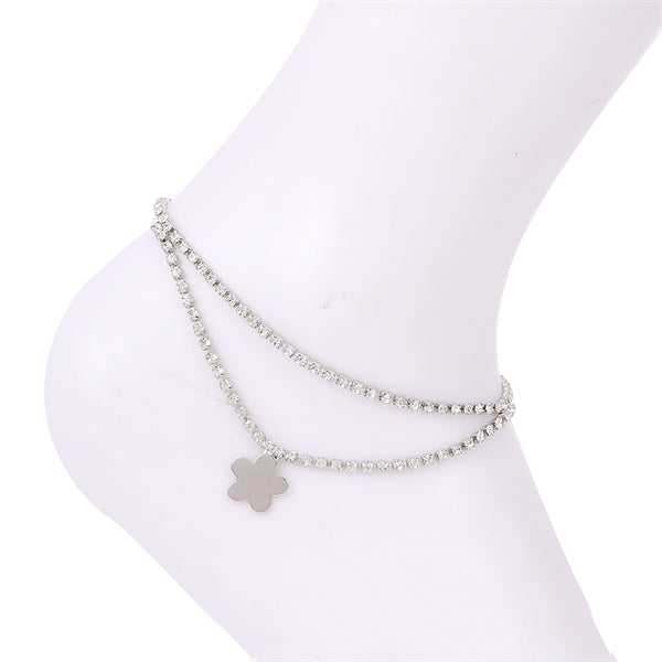 DAISY PENDANT & RHINESTONE  LAYER ANKLET