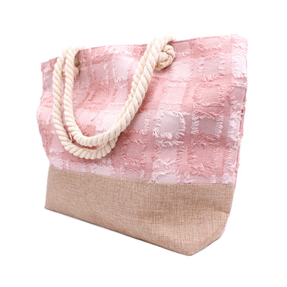 Soft Pink Plaid Beach Bag