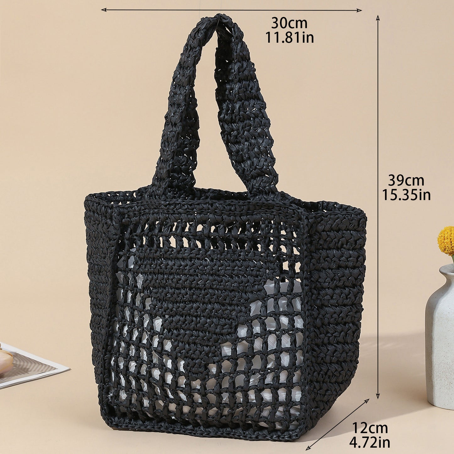 Woven Raffia-Style Tote Bag