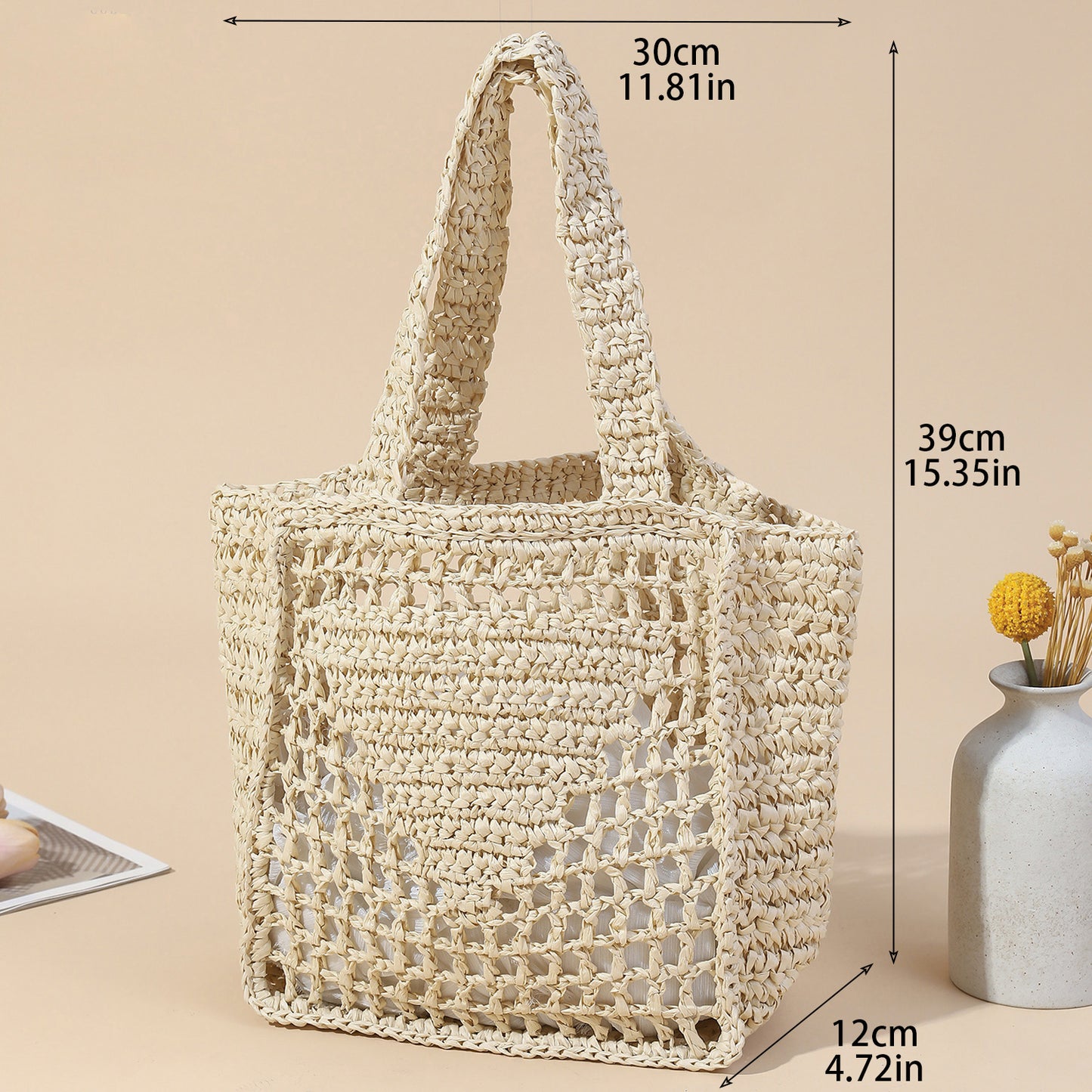 Woven Raffia-Style Tote Bag