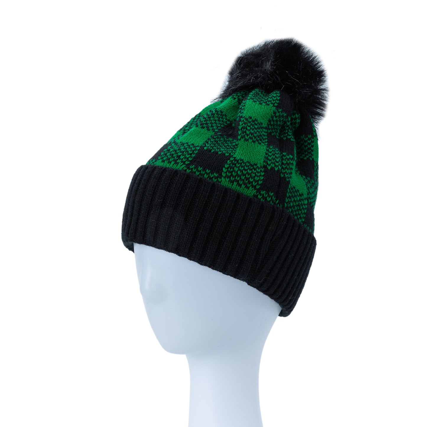 CHECKERED POM POM BEANIE