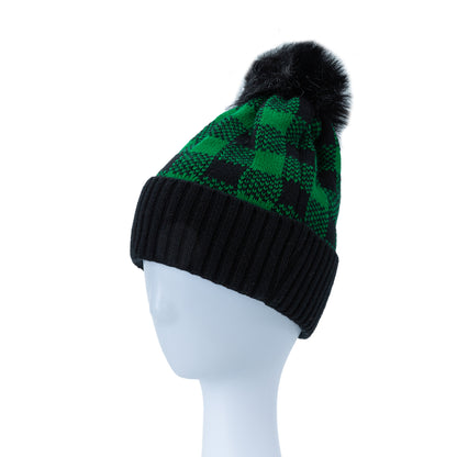 CHECKERED POM POM BEANIE