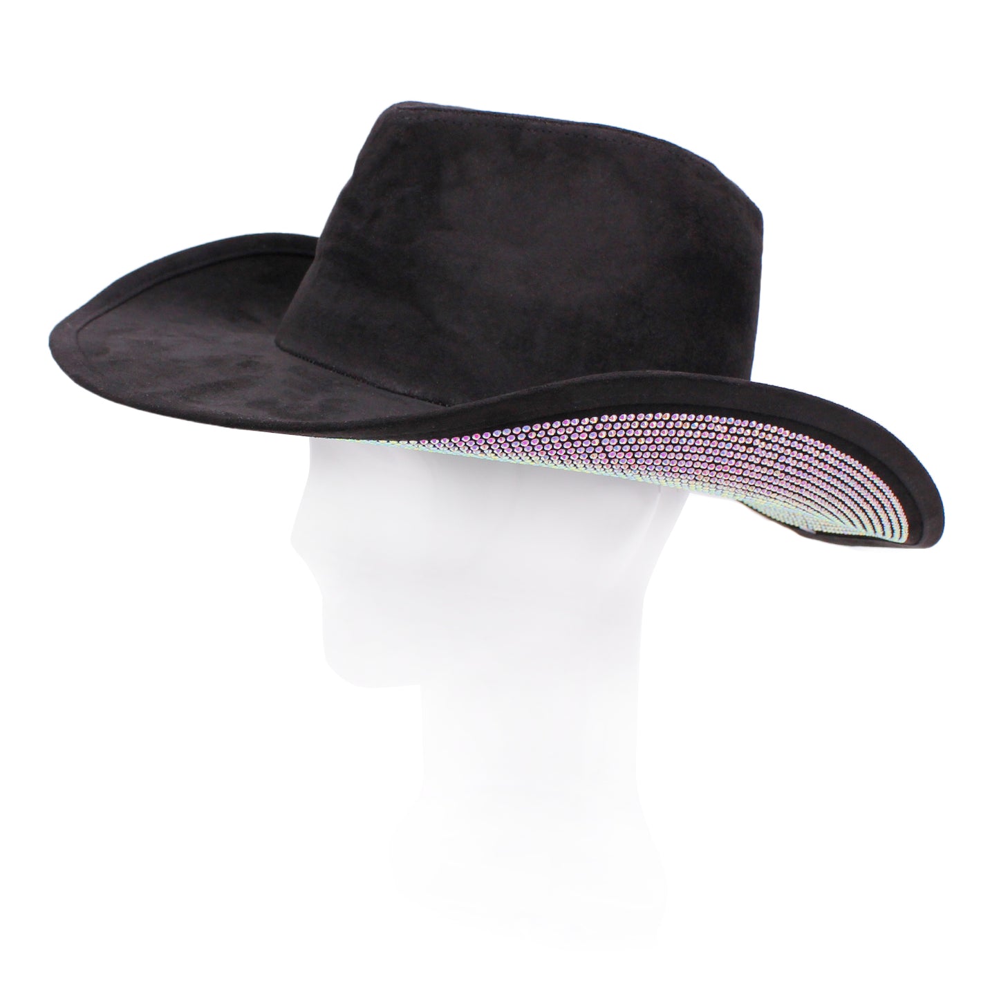 Crystal-Studded Wide Brim Cowboy Hat with Suede Finish