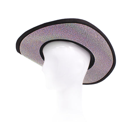 Crystal-Studded Wide Brim Cowboy Hat with Suede Finish
