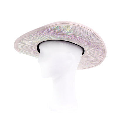 Crystal-Studded Wide Brim Cowboy Hat with Suede Finish