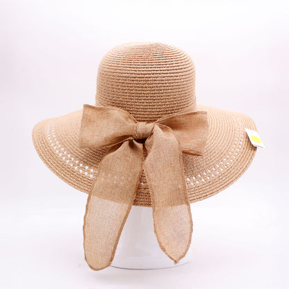 RIBBON BOW STRAW SUN HAT