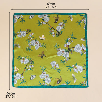 Floral & Butterfly Satin Square Scarf