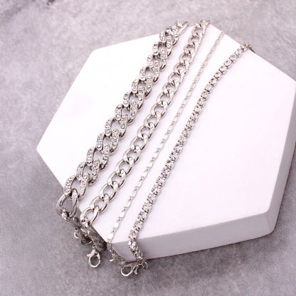 4 LAYERED RHINESTONE CHAIN BRACELET SET