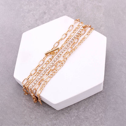 5 ASSORTED LAYERED CHAIN BRACELET SET