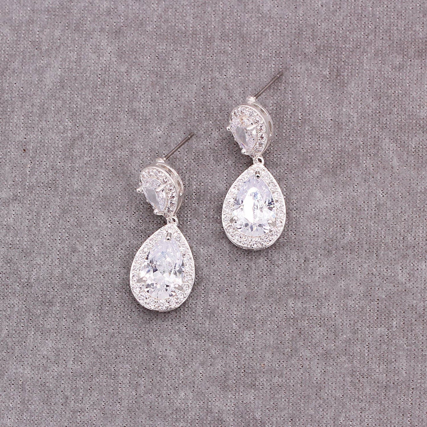 Stone Faceted Round Tear Stud Earrings