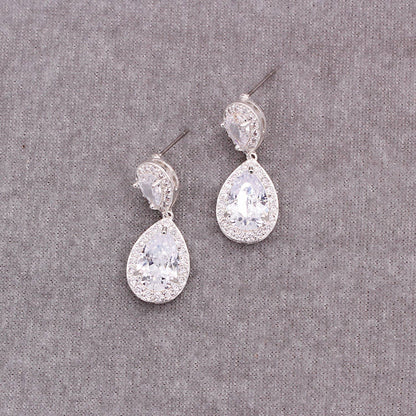 Stone Faceted Round Tear Stud Earrings