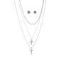 DOUBLE RHINESTONE CROSSS LAYERED NECKLACE SET