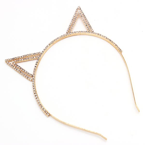 POINTY RHINESTONED CAT EARS HEADBAND