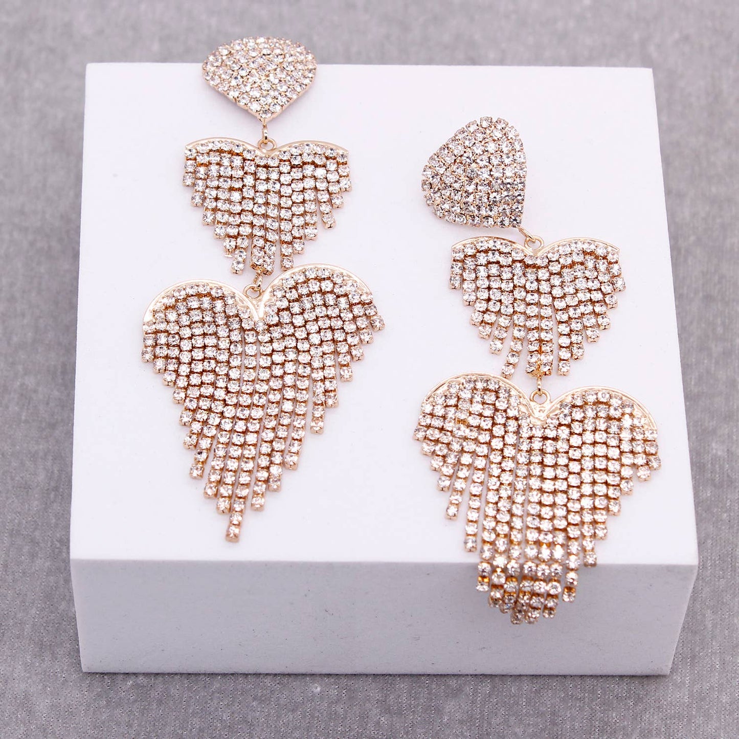 Rhinestone Double Heart Drop Earring