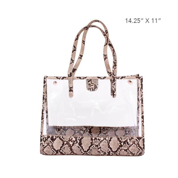 CLEAR PVC SNAKE TRIM TOTE BAG