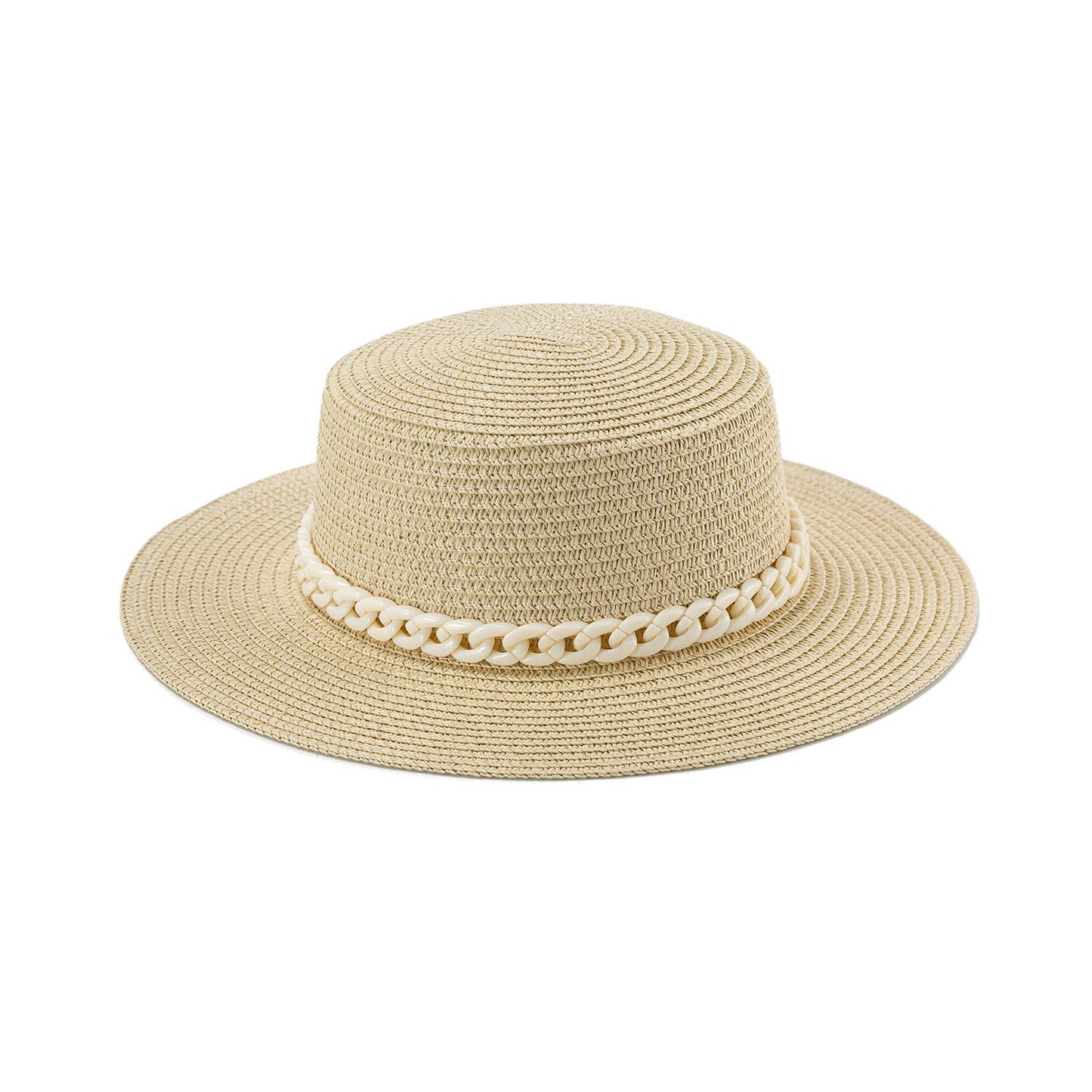 Acrylic Chain Flat Top Straw Sun Hat