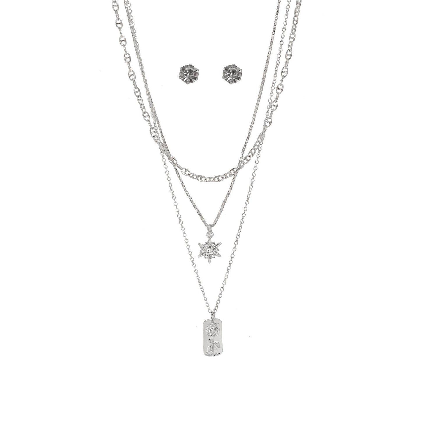 ROSE AND STAR LAYERED NECKLACE SET